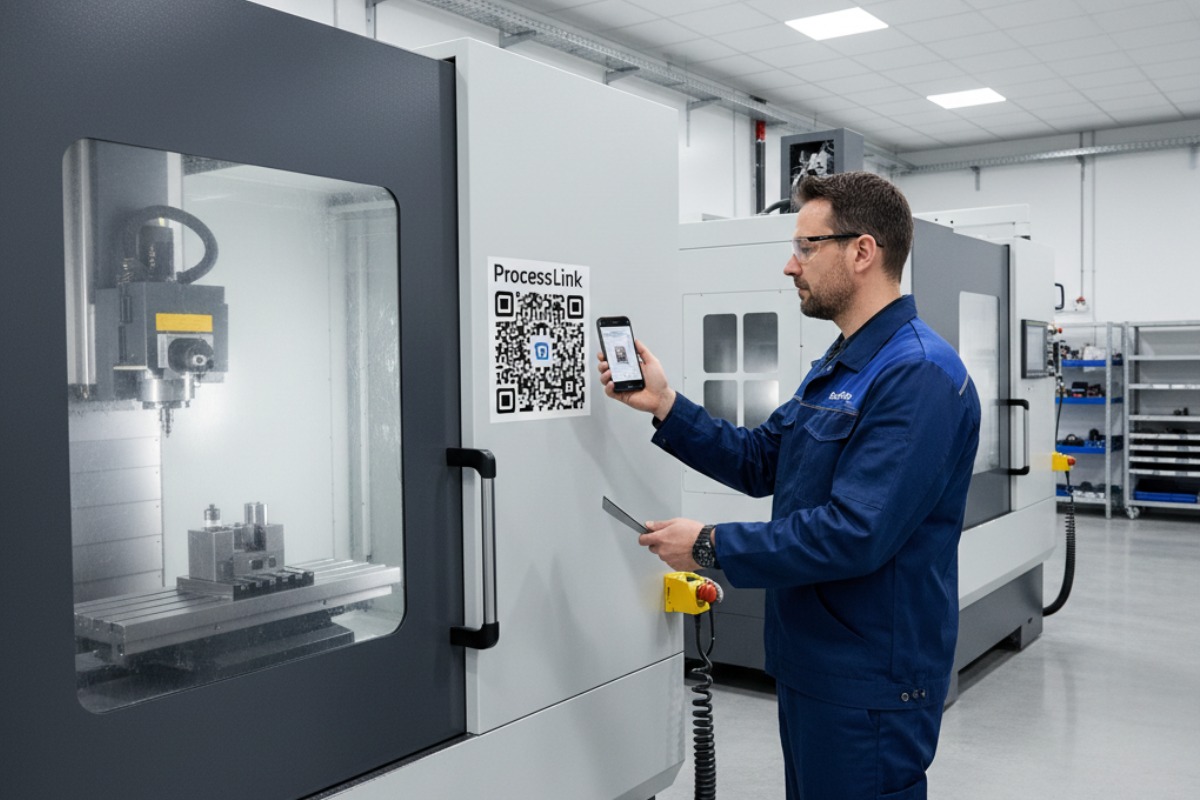 QR-Code an Maschine mit Wartungsanleitung und Checkliste